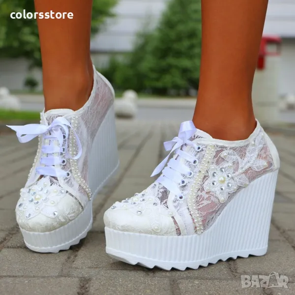 Обувки на платформа - бели - 710F-05, снимка 1