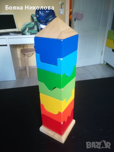 Детска дървена кула / низанка Goki, снимка 1