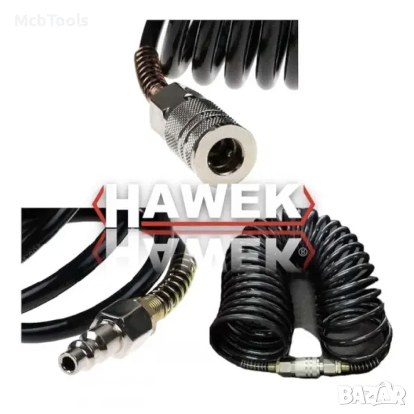 Спирален маркуч за въздух с бързи връзки 10, 15 м. / 5 х 8 мм HAWEK, снимка 1