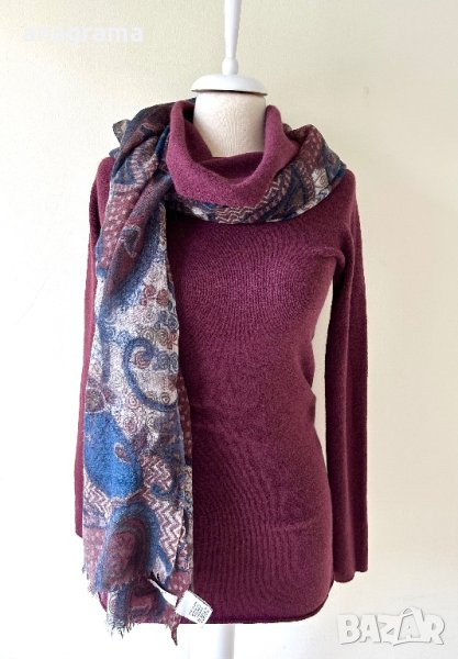 Пуловер/поло в цвят Бордо и деликатен вълнен шал , снимка 1