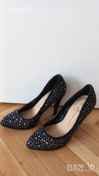 Елегантни обувки с камъчета и висок ток, снимка 1