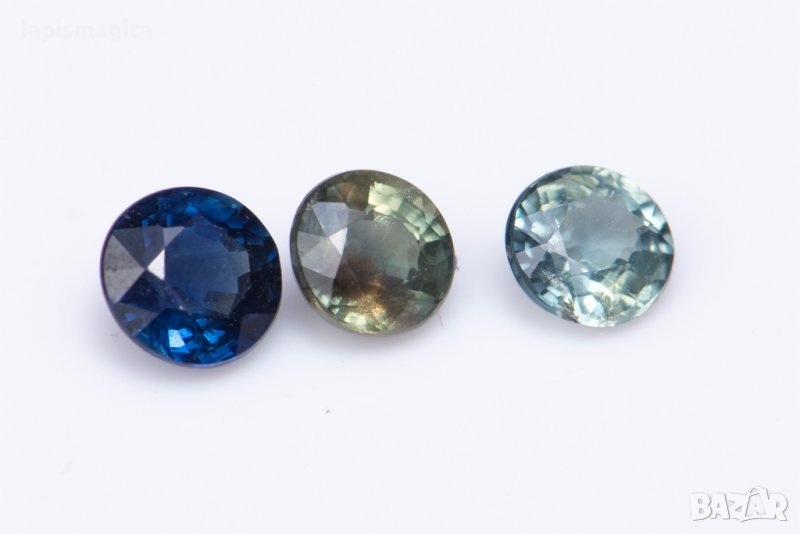3 броя Синьо-зелен сапфир 0.77ct 3.5mm кръгла шлифовка нагряван, снимка 1