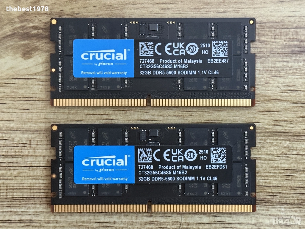 64GB DDR5 Ram 5600MHz Рам Памет За Лаптоп Crucial CT32G56C46S5.M16B2, снимка 1