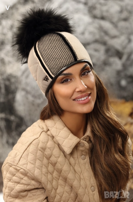 Дамска шапка от естествен пух косъм от енот и естествена вълна Willi , снимка 1