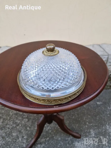 Страхотна антикварна френска таванна лампа плафон  бронз кристал , снимка 1