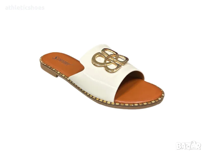 Дамски бели чехли на равна подметка , снимка 1