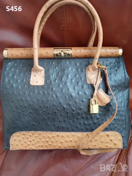 Дамска чанта,Pelle Di Giada+Подарък! Van Cleef комплект, щраус,, снимка 1