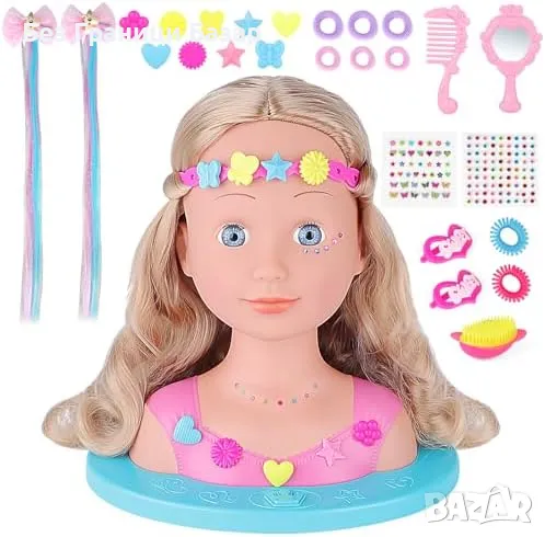 Нова Играчка за момичета – глава на кукла с аксесоари за коса и грим, снимка 1