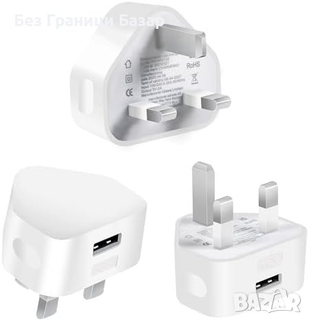 Нови 3 броя Бял USB Заряден Адаптер за iPhone/Samsung - Бързо Зареждане, снимка 1