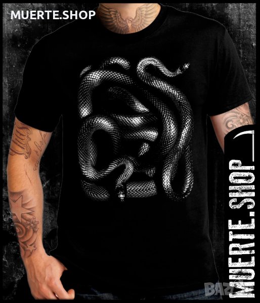 Черна тениска с щампа SNAKES, снимка 1