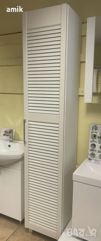 Колона шкаф 40см. PVC, врата масив с отворени ламели, снимка 1