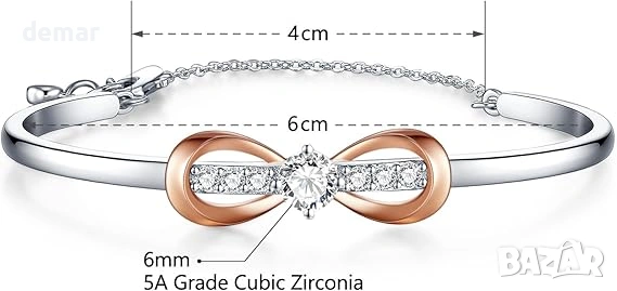 Гривна Lyniuoy Infinity, дамска регулируема гривна с 18-каратово бяло позлатено покритие, снимка 1