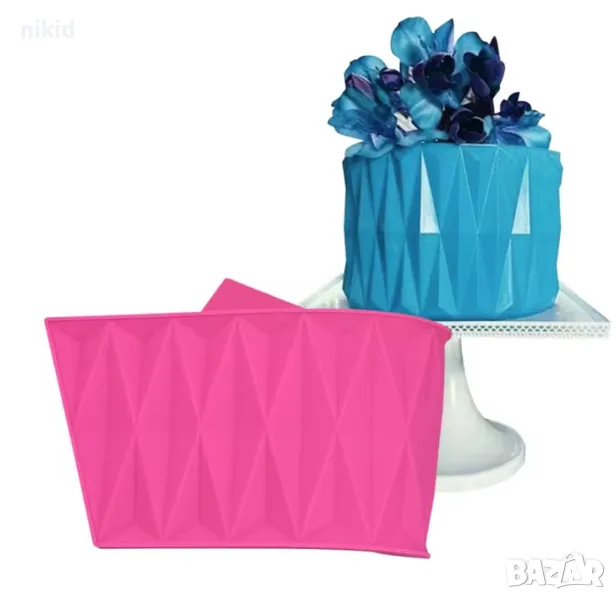 Голям широки ромбове ромбоиди оригами релеф силиконов молд форма шоколад декор украса торта, снимка 1