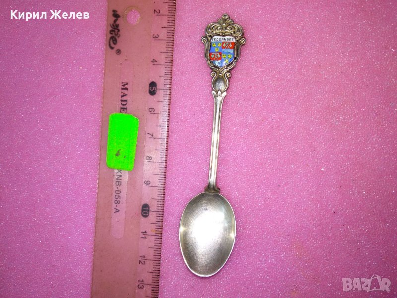 TEGERNSEE СТАРА НЕМСКА КОЛЕКЦИОНЕРСКА ЕМАЙЛИРАНА СРЕБЪРНА ЛЪЖИЧКА За КАФЕ СРЕБРО 800 REU ПРОБА 42997, снимка 1