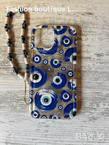 Кейс / калъф за айфон 13 про макс прозрачен модел със сини очи против уроки с връзка за китката 👁️ 