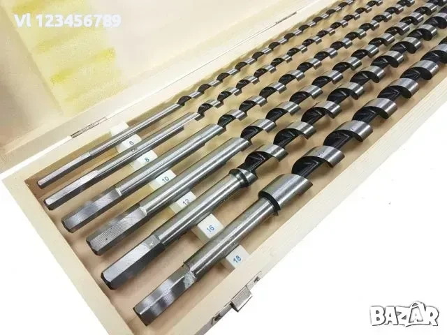 Комплект свредла /бургия /за дърво 6 части 6 – 18 \ 460 мм в дървена кутия Mar-Pol