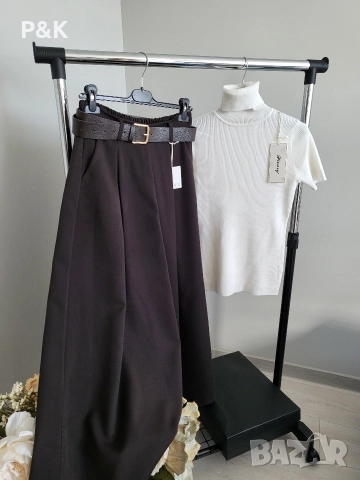 Панталон с широки крачоли и колан, снимка 5 - Панталони - 52734954