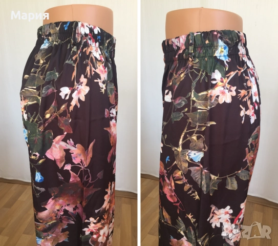 С размер Нов Италиански Дамски Летен Панталон New Collection Pink Широк Флорален Черен Цветен Шарен, снимка 15 - Панталони - 51823643