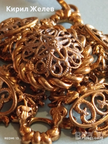 КОЛИЕ СТАРИННО РАЗКОШНО ПОЗЛАТЕНО ФИННА РЪЧНА МАЙСТОРСКА АЖУРНА ИЗРАБОТКА 52321, снимка 7 - Колиета, медальони, синджири - 52544998