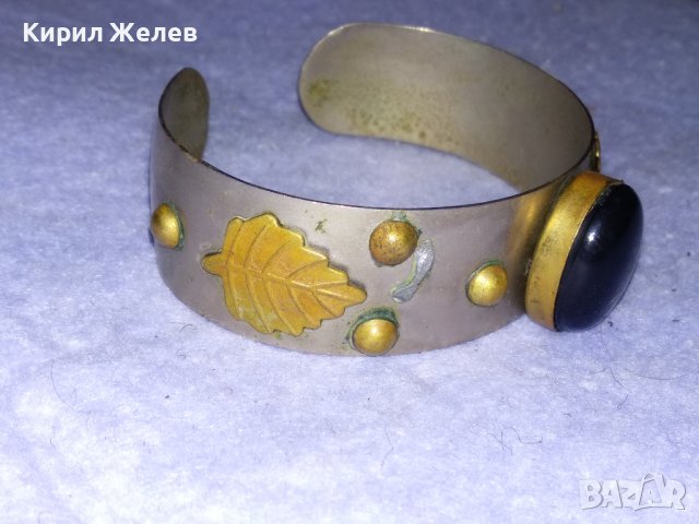 ВЕЛИКОЛЕПНА СКЪПОЦЕННА СРЕБРИСТА РЕТРО ГРИВНА от БРОНЗ и МЕД с ШЛИФАВАН РЪЧНО ЧЕРЕН ОНИКС 38348, снимка 2 - Антикварни и старинни предмети - 41265552