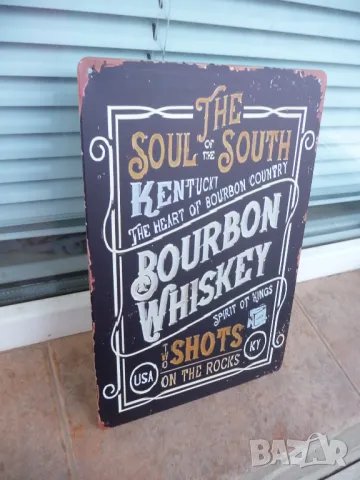 Метална табела уиски бърбън южняшко Кентъки бар духът на кралете, снимка 2 - Рекламни табели - 49938551