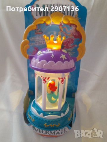 НОЩНА ЛАМПИЧКА С РУСАЛКАТА АРИЕЛ,РАБОТИ С БАТЕРИИ,свети и се върти , снимка 4 - Играчки за стая - 35171519