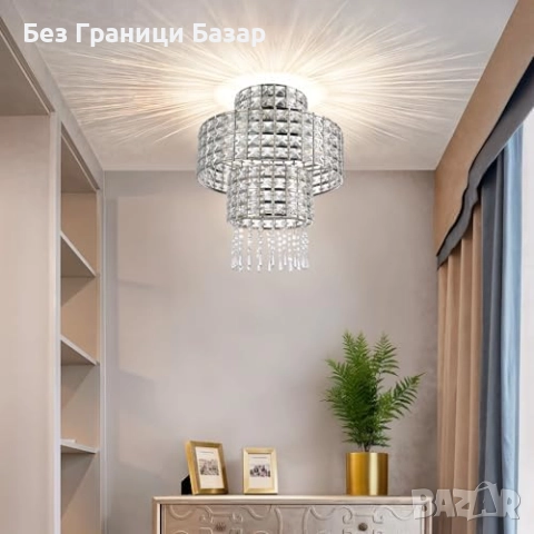 Нов Луксозен абажур с кристален ефект за спалня, хол и коридор 32×38 см, снимка 2 - Лампи за таван - 52250070