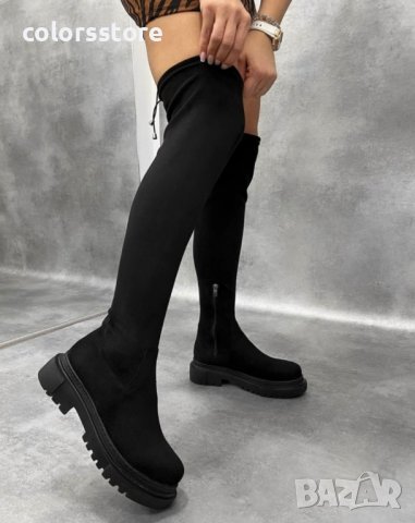 Равни чизми - черен велур - B300, снимка 2 - Дамски ботуши - 30567658