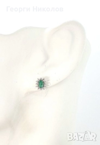 Обеци и колие 18к бяло злато изумруд и диаманти , снимка 3 - Обеци - 52374688