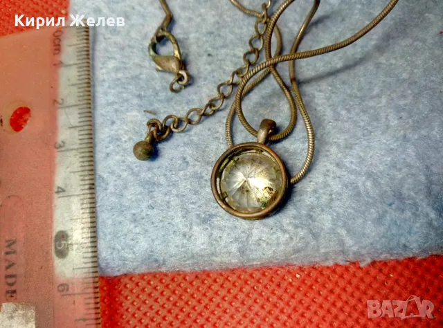 СТАРО ПОСРЕБРЕНО НЕЖНО КОЛИЕ с МЕДАЛЬОН с ФАСЕТИРАН БЛЕСТЯЩ КРИСТАЛ 38793, снимка 10 - Колиета, медальони, синджири - 47336494