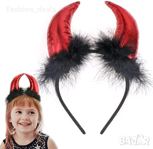 Нови Червени Рога на Дявола Хелоуин Аксесоар с Черен Плюш
