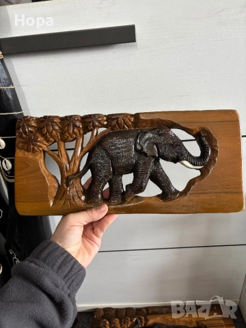 Пано със слонче от тиково дърво, снимка 2 - Пана - 45857795