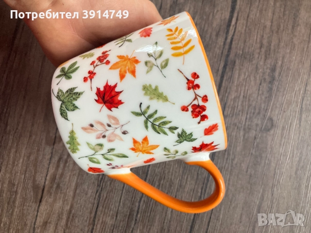 НОВА Керамична чаша, кафе/чай, солидна, висококачествена, здрава; есенни листа; 380 мл, снимка 4 - Чаши - 51743175