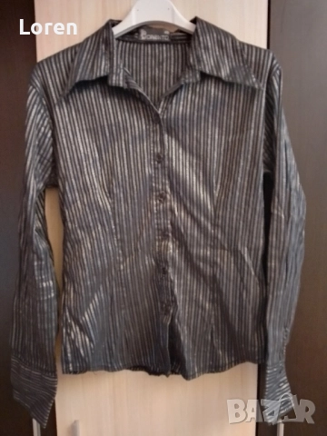 *Poriento*Дамска риза черна със сребристи раета