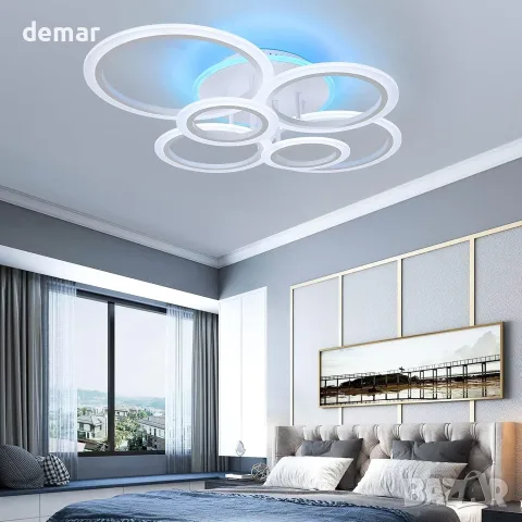 LED плафон 80 W с дистанционно, 75 × 55 × 16 см, димируем 3000–6500 K