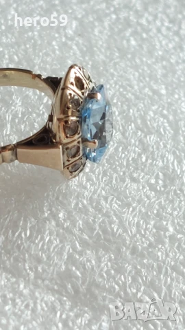 Златен дамски пръстен с аквамарин, злато 14к , снимка 9 - Пръстени - 50634031