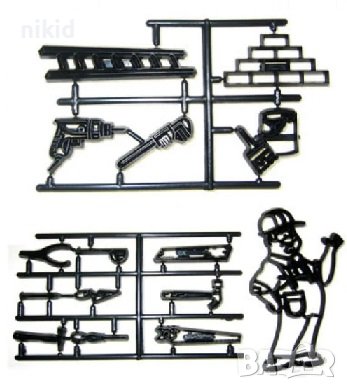 Строител инструменти пластмасова форма форми сет щампа печат печати резец резци декор торта фондан, снимка 2 - Форми - 42263749