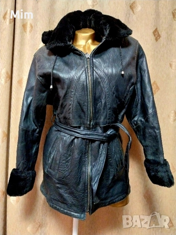 Кожено еке палто от естествена кожа с пухкава подплата 