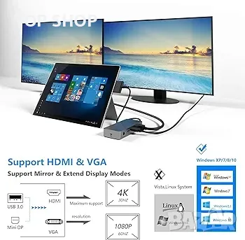 Surface Pro Dock само за Surface Pro 4/Pro 5/Pro 6 USB хъб с Gigabit Ethernet порт, HDMI VGA 4K, снимка 2 - Друга електроника - 48737123