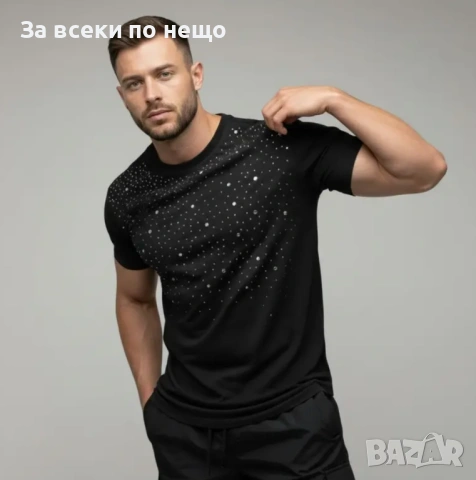 Мъжка Черна Тениска С Камъни Код Moskito9