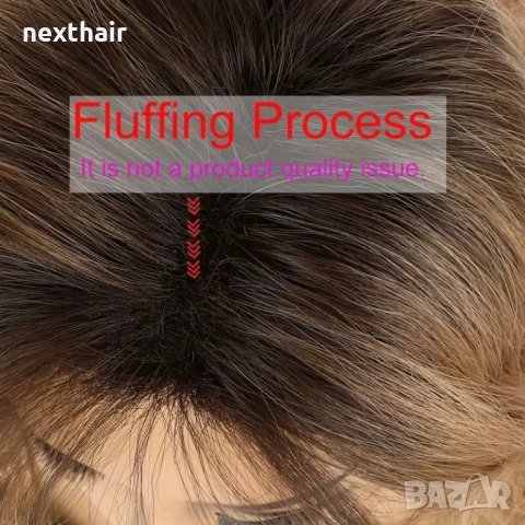 Модерна пшенично руса перука с тъмни корени - чуплива, асиметрична прическа, снимка 9 - Аксесоари за коса - 53728622