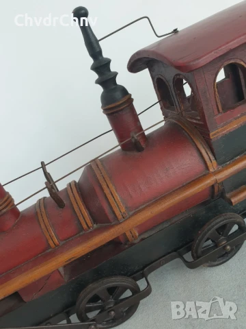 70см-7кг стара дървена фигура-играчка/локомотив-влак/дърво-ковано желязо, снимка 8 - Антикварни и старинни предмети - 50698741