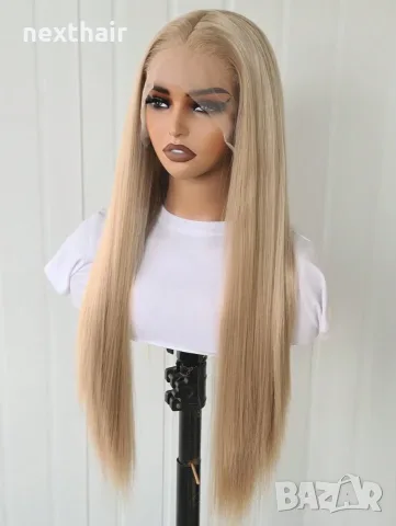 Перука 80 см - Пшенично руса права перука с дантела Lace Front 13×4, снимка 3 - Аксесоари за коса - 55887938