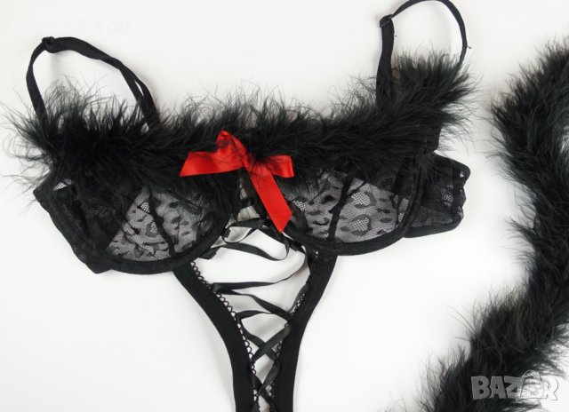 Obsessive S еротично черно тюлено боди с пух и опашка, снимка 12 - Бельо - 44318034