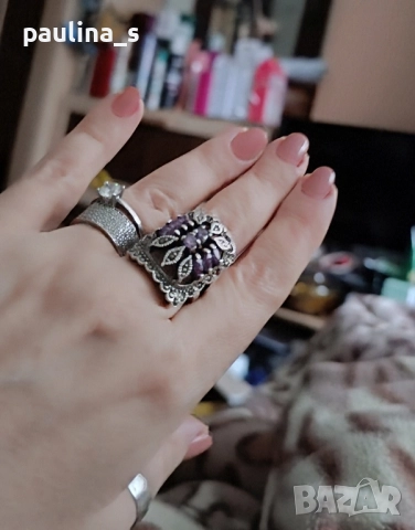 Два различни броя / Винтидж сребърен пръстен с Морганити и Аметисти / проба 925 , снимка 15 - Пръстени - 40455917