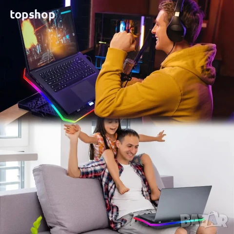 НОВА, тествана охлаждаща подложка за лаптоп с RGB светлини MOOJAY, 8 тихи вентилатора..., снимка 4 - Лаптоп аксесоари - 50552256