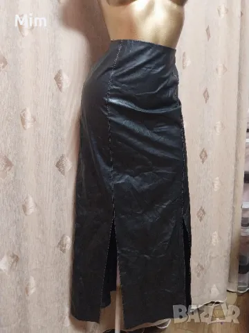 L Черна кожена дълга пола, снимка 2 - Поли - 49778833