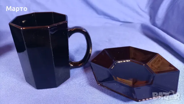 Френски черен аркопал за чай и кафе с чинийки и каничка за мляко, снимка 11 - Чаши - 49677798