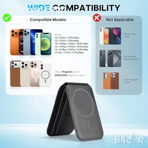 SHIELDON MagSafe кожен портфейл RFID черен, снимка 9 - Портфейли, портмонета - 53616334