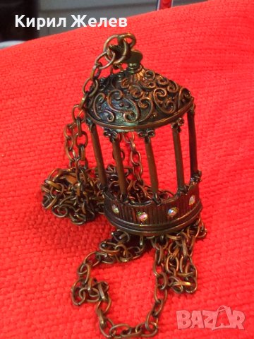 БРОНЗОВ МЕДАЛЬОН СТАТУЕТКА КАФЕЗ за ПТИЧКИ с КАМЪНИ и ВЕРИЖКА 32631, снимка 10 - Колиета, медальони, синджири - 29825557